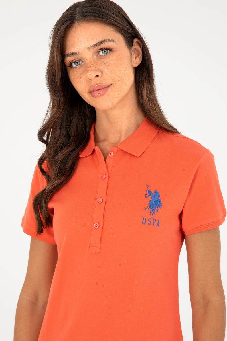 Kadın Nar Çiçeği Polo Yaka Mini Boy Örme Elbise