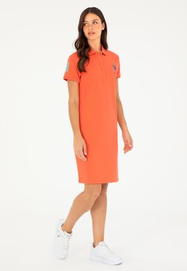 Kadın Nar Çiçeği Polo Yaka Mini Boy Örme Elbise - 50280064165