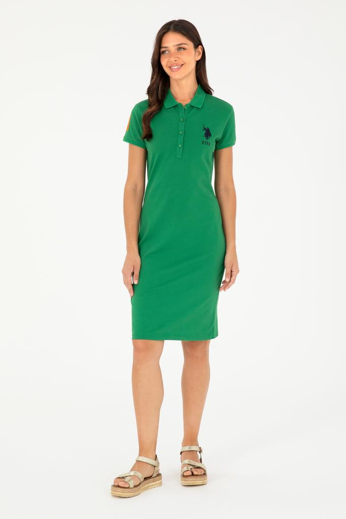 Kadın Yeşil Polo Yaka Mini Boy Örme Elbise