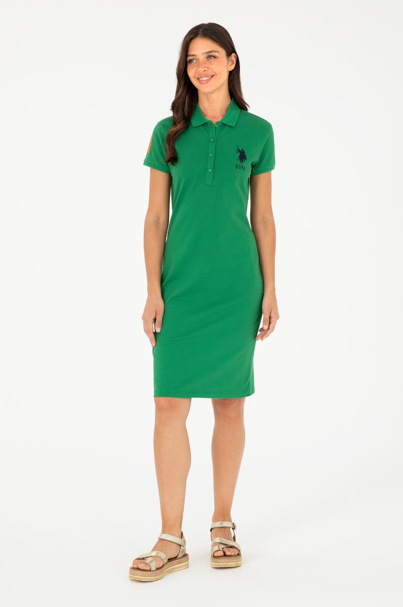 Kadın Yeşil Polo Yaka Mini Boy Örme Elbise