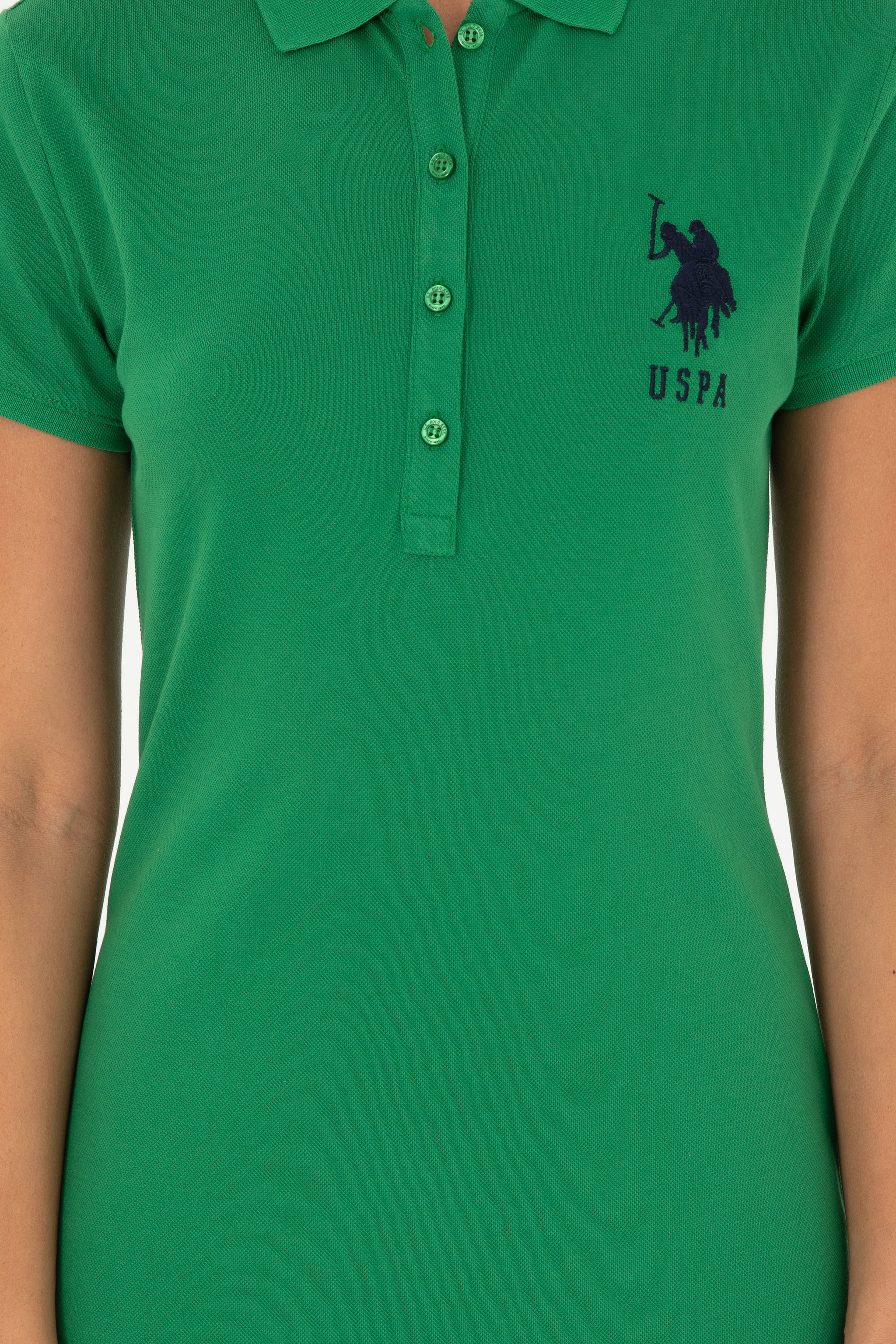 Kadın Yeşil Polo Yaka Mini Boy Örme Elbise - Image 5