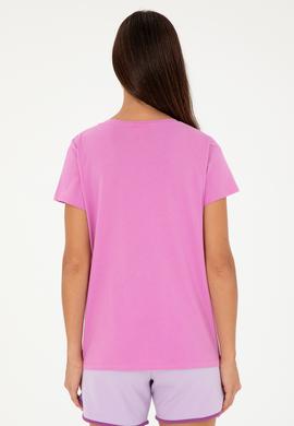 Kadın Pembe Bisiklet Yaka Basic Tişört - 50280036119