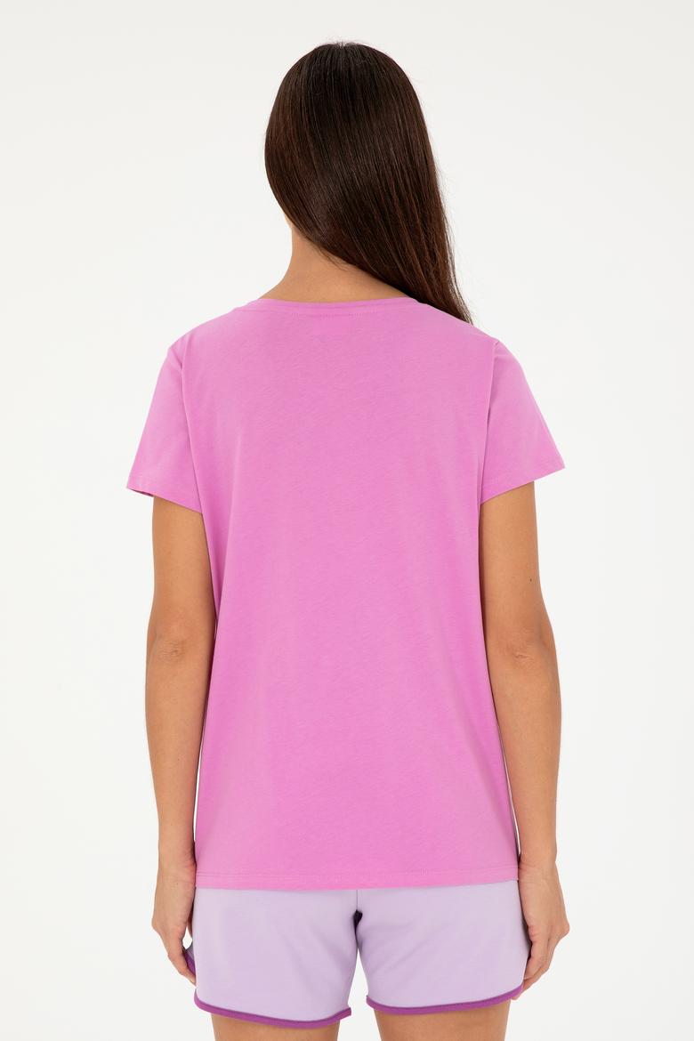 Kadın Pembe Bisiklet Yaka Basic Tişört - 50280036119