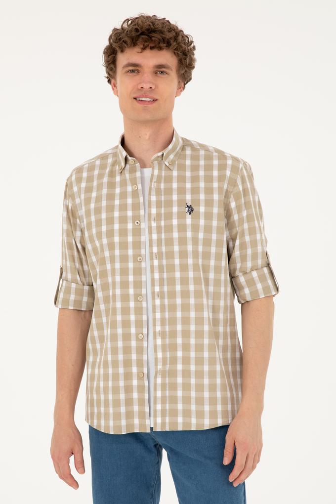 Erkek Açık Haki Uzun Kollu Gömlek