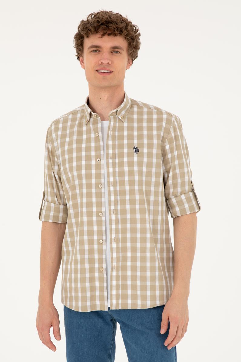 Erkek Açık Haki Uzun Kollu Gömlek