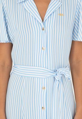 Kadın Mavi Çizgili Kemerli Midi Boy Dokuma Elbise - 50289207006