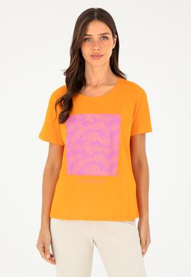 Kadın Turuncu Bisiklet Yaka Tişört - 50294760016
