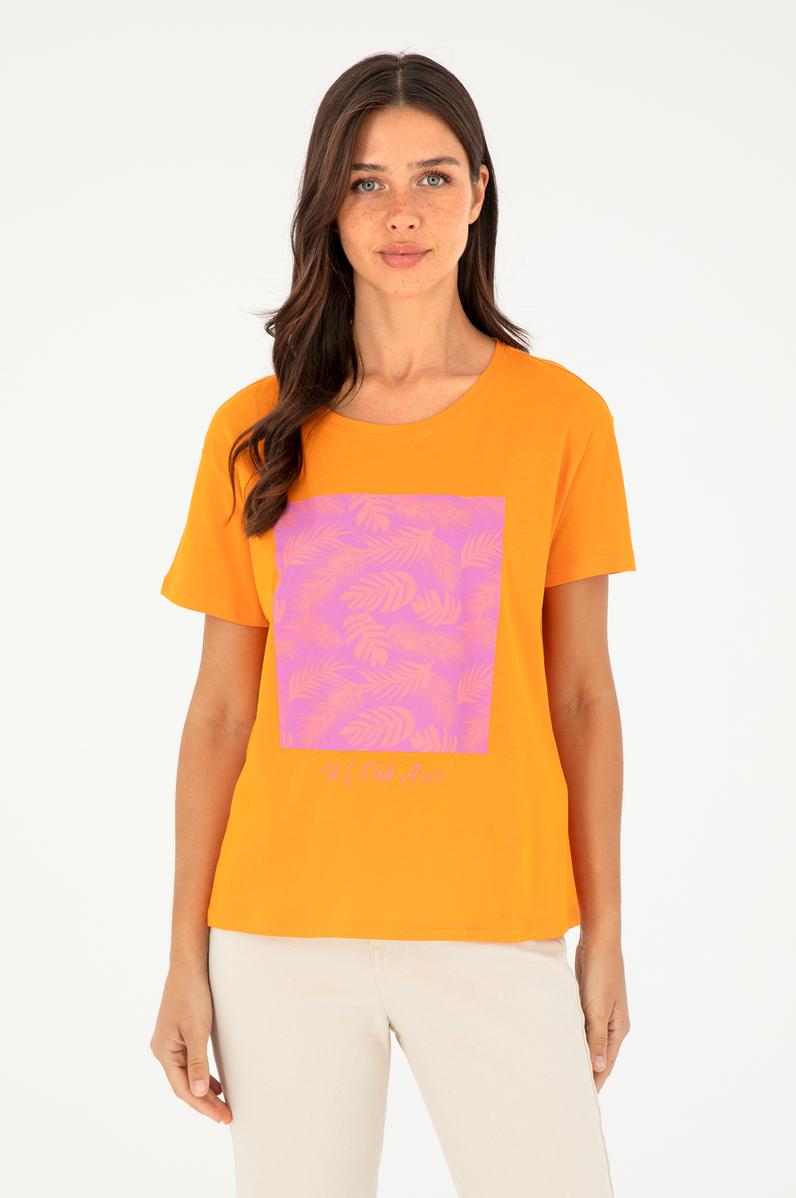 Kadın Turuncu Bisiklet Yaka Tişört