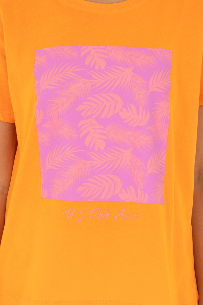 Kadın Turuncu Bisiklet Yaka Tişört - 50294760016