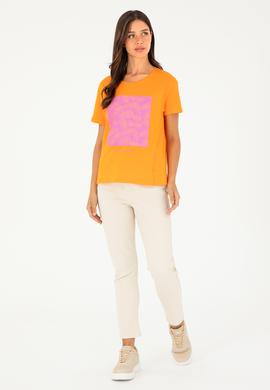 Kadın Turuncu Bisiklet Yaka Tişört - 50294760016