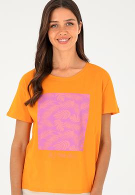 Kadın Turuncu Bisiklet Yaka Tişört - 50294760016