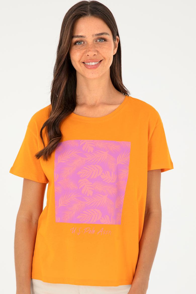 Kadın Turuncu Bisiklet Yaka Tişört - 50294760016