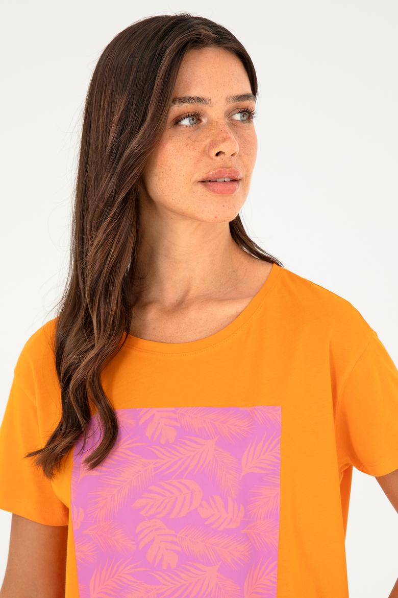 Kadın Turuncu Bisiklet Yaka Tişört - 50294760016