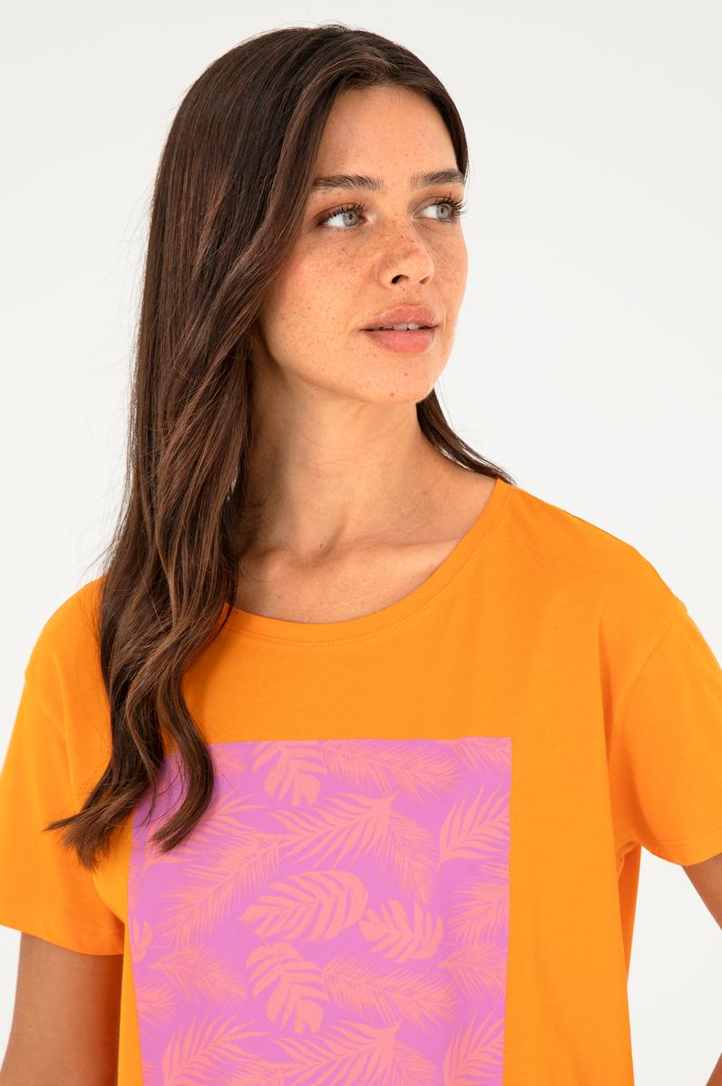 Kadın Turuncu Bisiklet Yaka Tişört