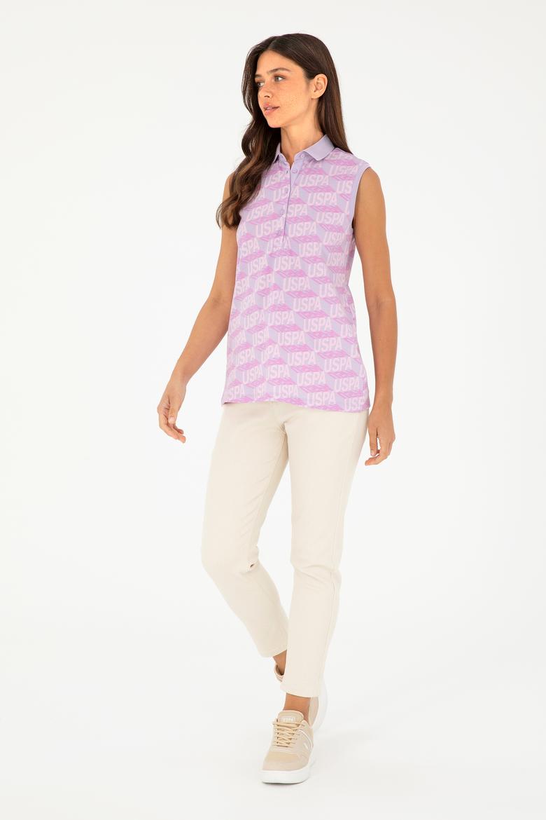 Kadın Lila Kolsuz Polo Yaka Tişört - 50282902008