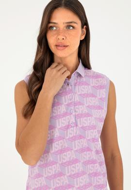 Kadın Lila Kolsuz Polo Yaka Tişört - 50282902008