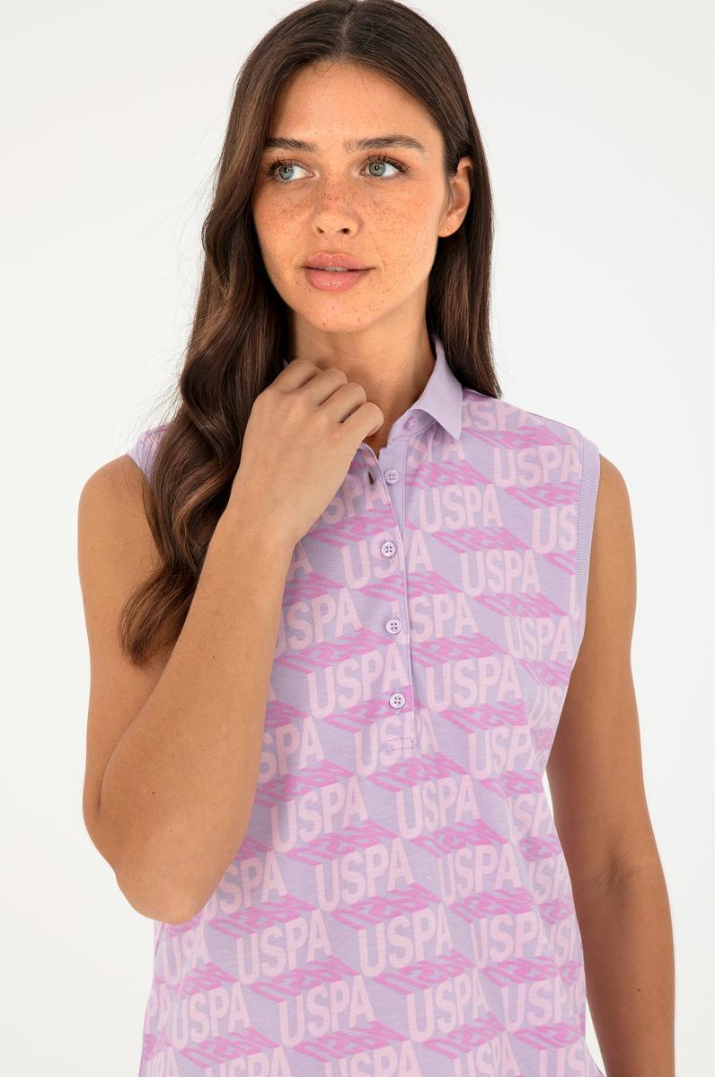 Kadın Lila Kolsuz Polo Yaka Tişört