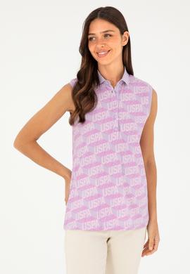 Kadın Lila Kolsuz Polo Yaka Tişört - 50282902008