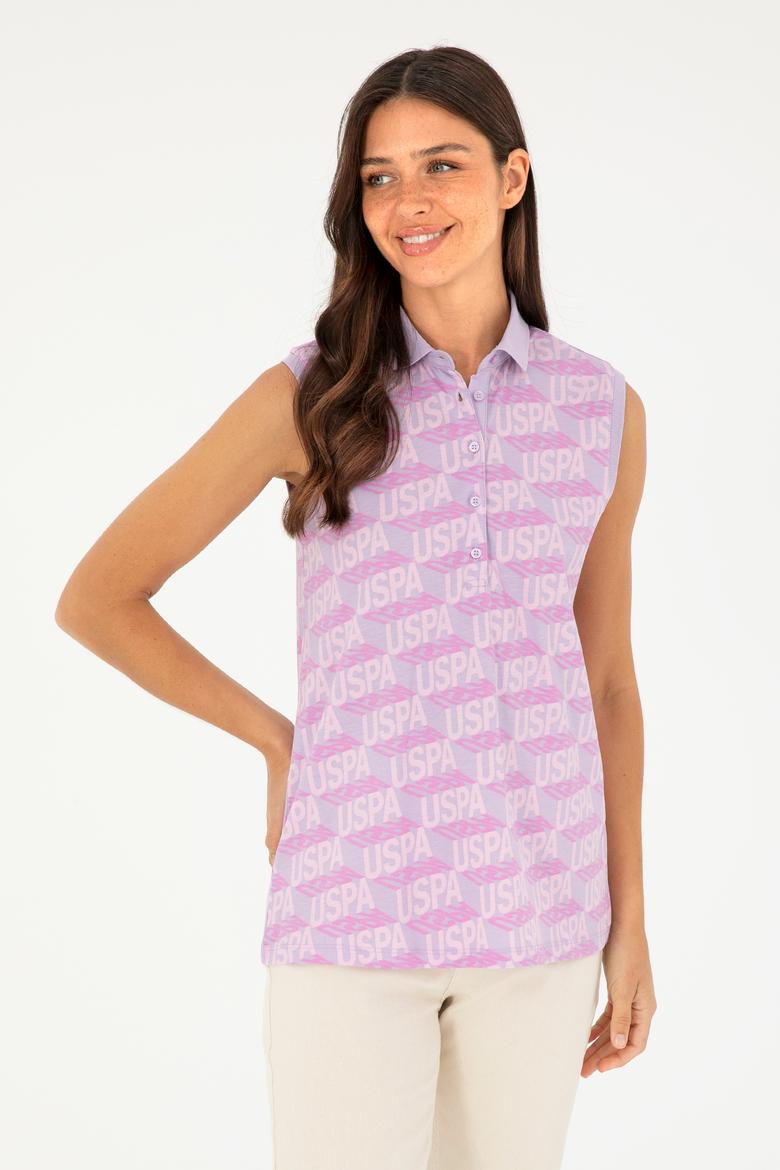 Kadın Lila Kolsuz Polo Yaka Tişört