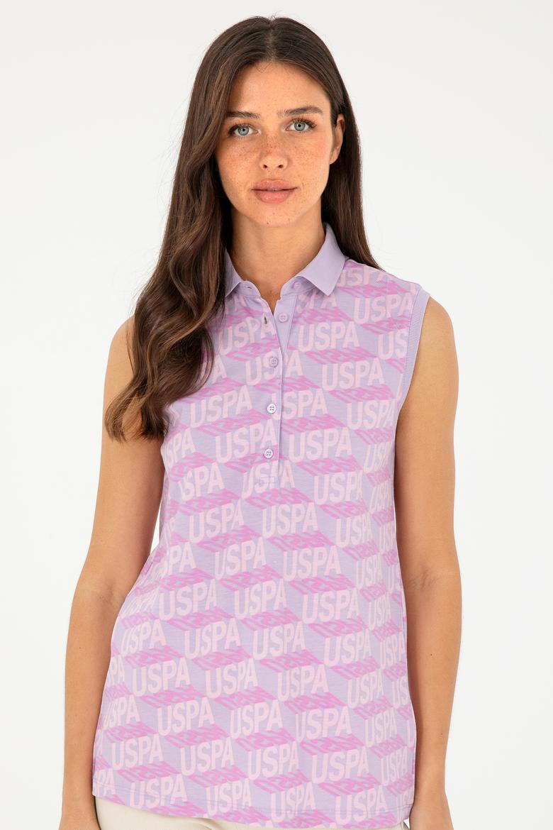 Kadın Lila Kolsuz Polo Yaka Tişört - 50282902008