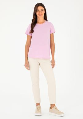 Kadın Pembe Bisiklet Yaka Basic Tişört - 50296152041