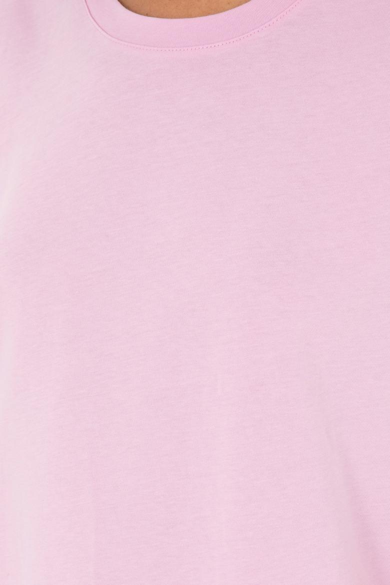 Kadın Pembe Bisiklet Yaka Basic Tişört - 50296152041