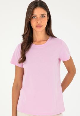 Kadın Pembe Bisiklet Yaka Basic Tişört - 50296152041