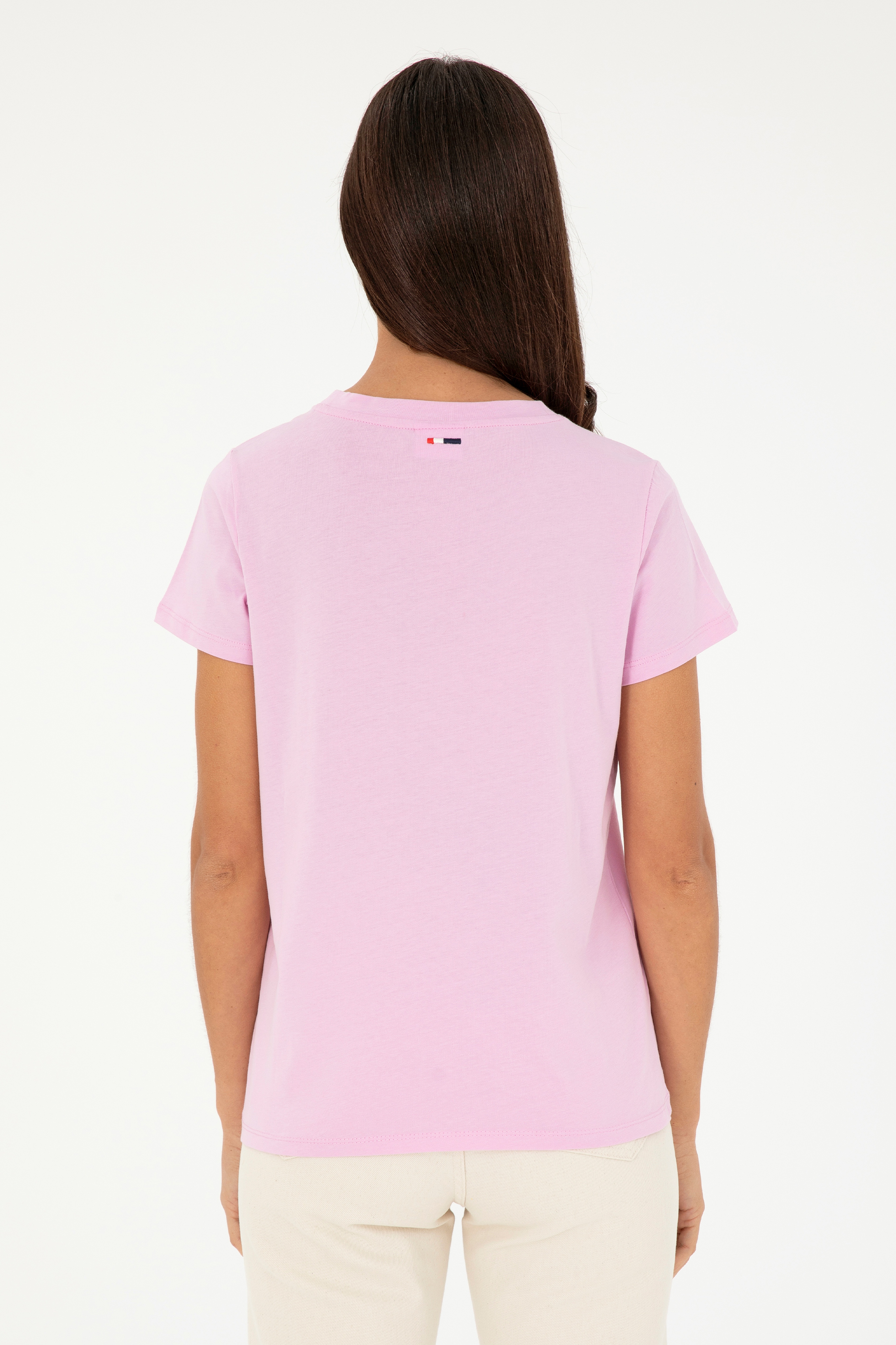 Kadın Pembe Bisiklet Yaka Basic Tişört - Image 5