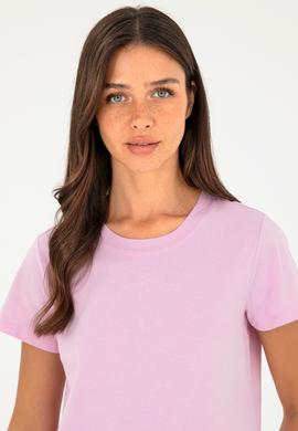 Kadın Pembe Bisiklet Yaka Basic Tişört - 50296152041