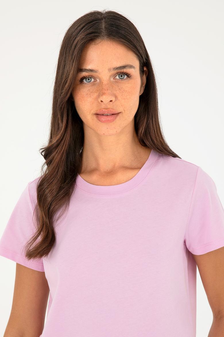 Kadın Pembe Bisiklet Yaka Basic Tişört - 50296152041