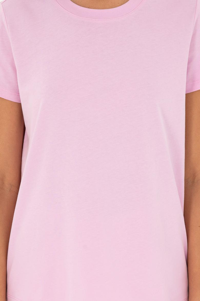 Kadın Pembe Bisiklet Yaka Basic Tişört - 50296152041