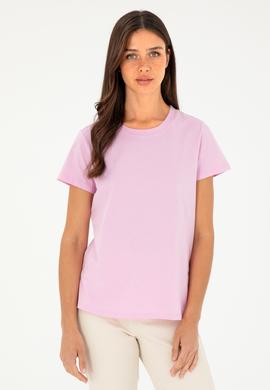 Kadın Pembe Bisiklet Yaka Basic Tişört - 50296152041