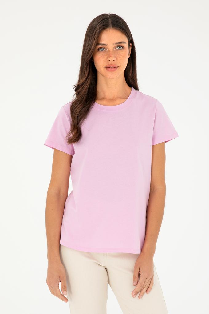 Kadın Pembe Bisiklet Yaka Basic Tişört