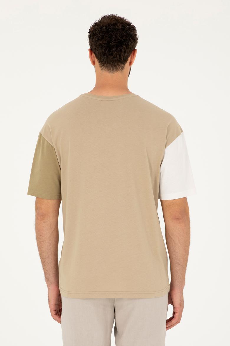 Erkek Comfort Fit Bisiklet Yaka Açık Haki Tişört - 50287041036