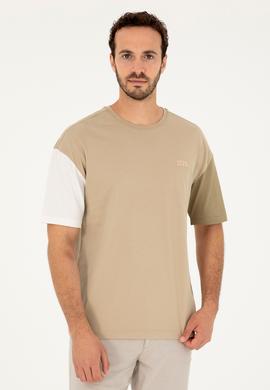 Erkek Comfort Fit Bisiklet Yaka Açık Haki Tişört - 50287041036