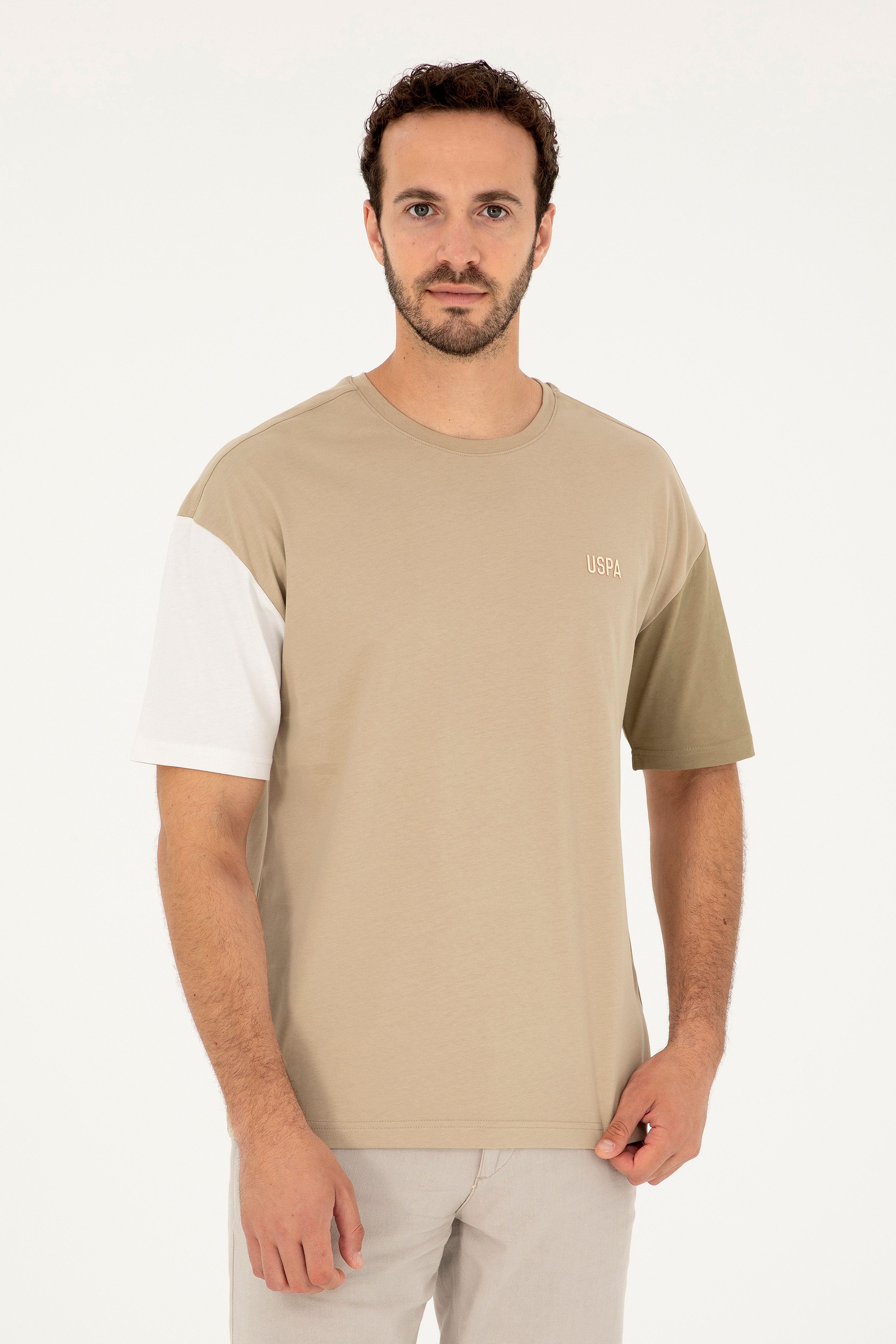 Erkek Comfort Fit Bisiklet Yaka Açık Haki Tişört - Image 1