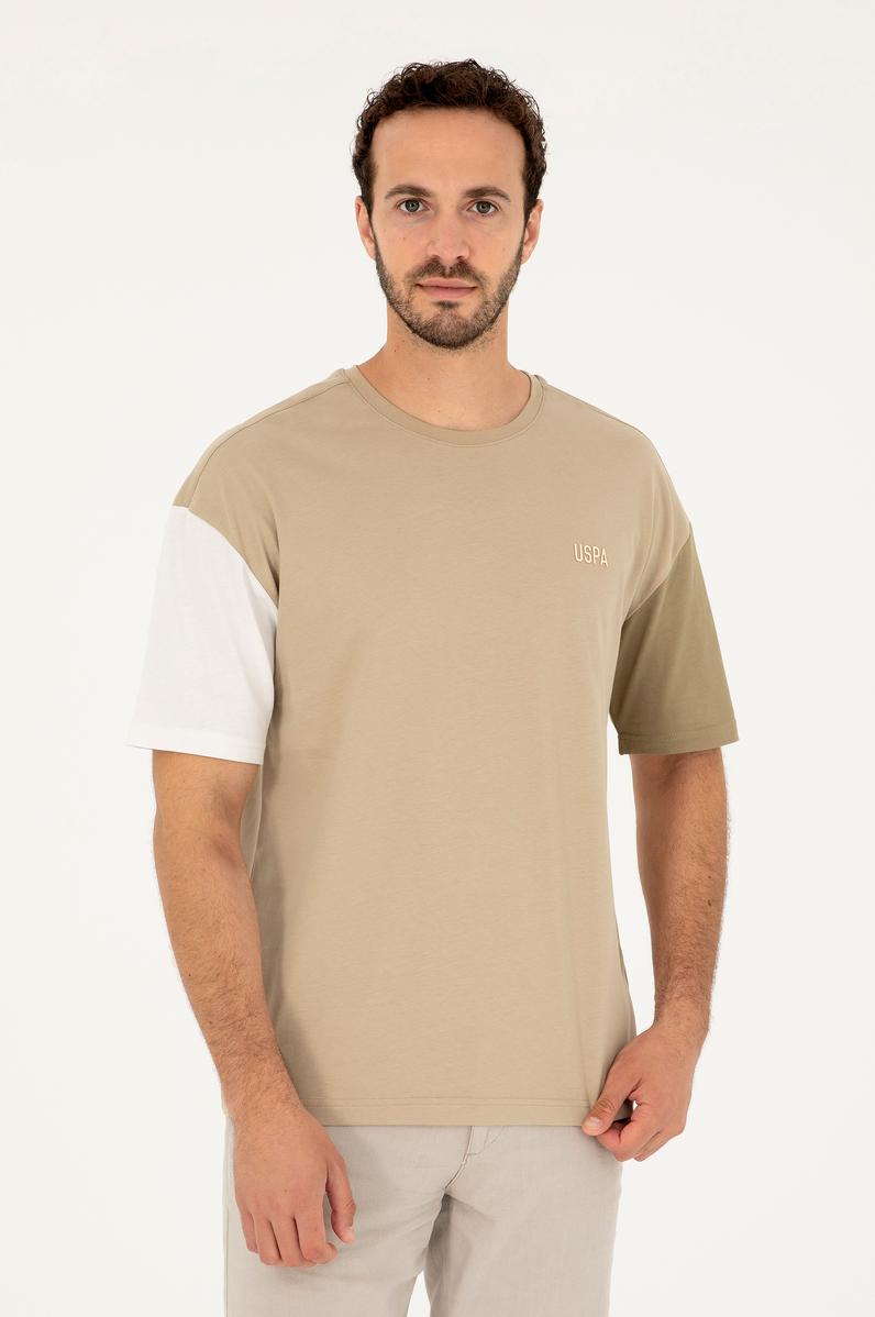 Erkek Comfort Fit Bisiklet Yaka Açık Haki Tişört