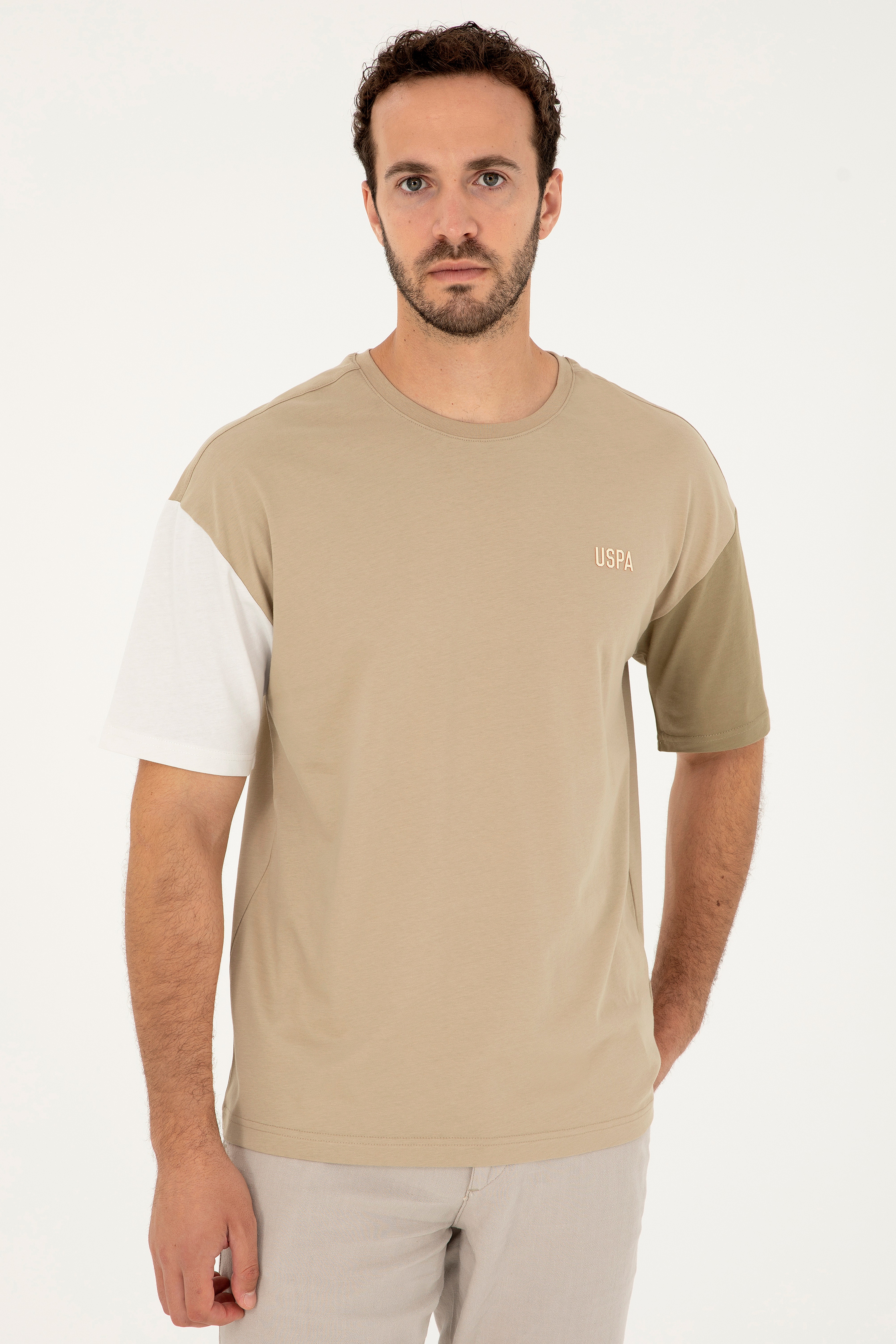 Erkek Comfort Fit Bisiklet Yaka Açık Haki Tişört - Image 3
