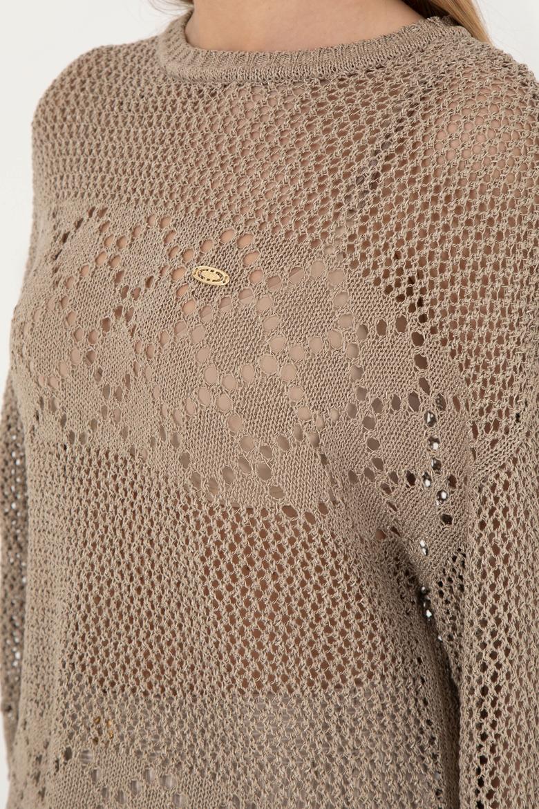 Kadın Açık Haki Bisiklet Yaka Kazak - 50280425007