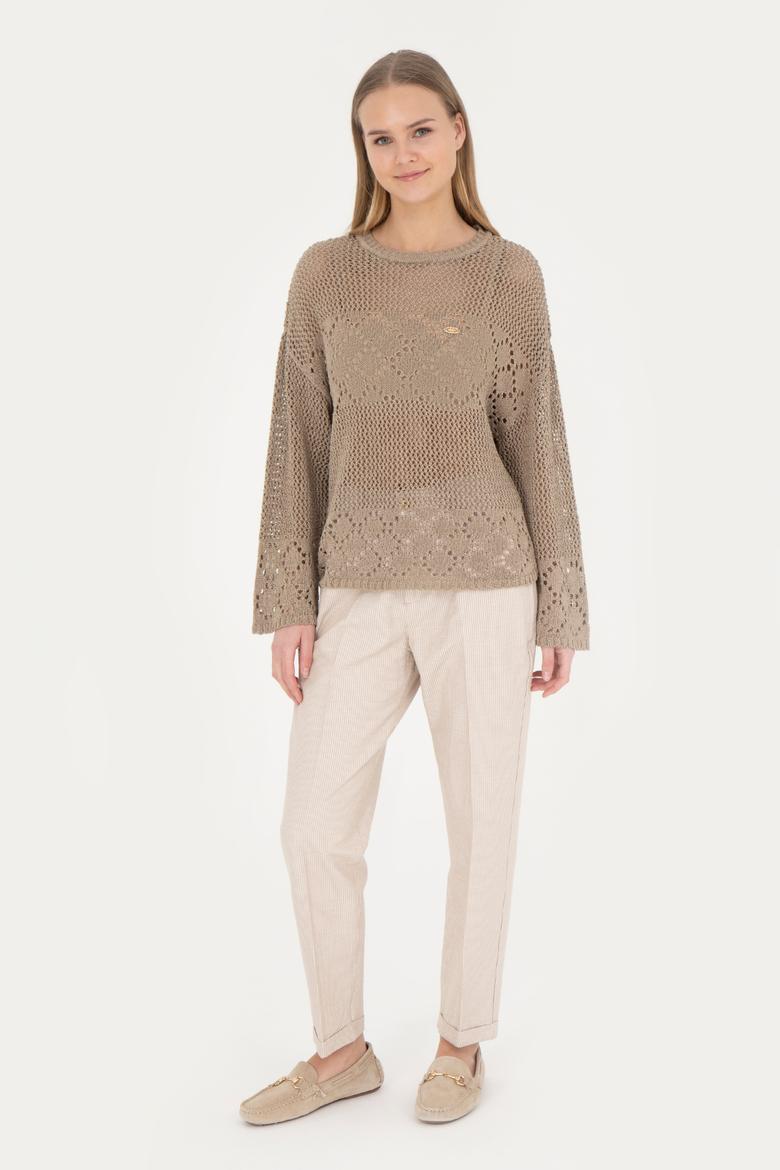 Kadın Açık Haki Bisiklet Yaka Kazak - 50280425007