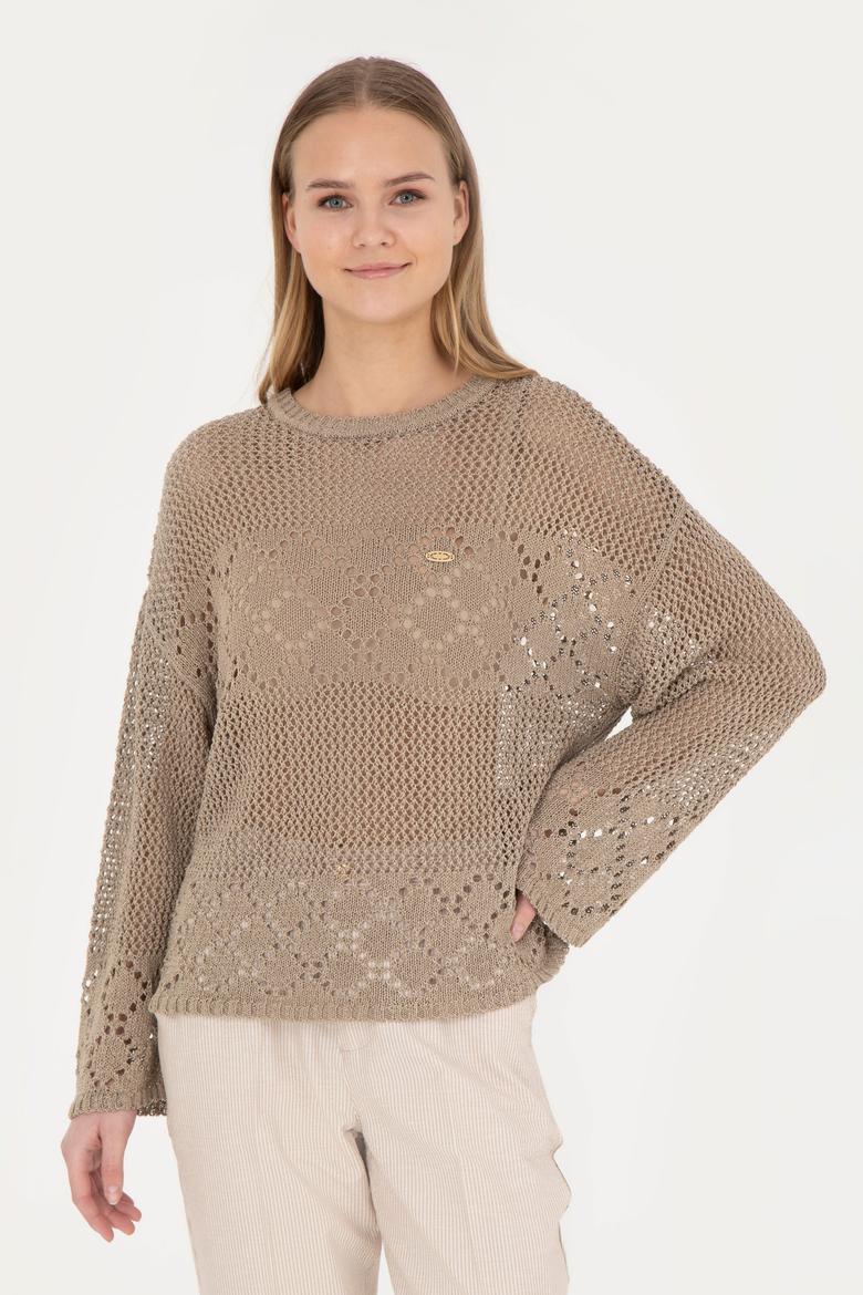 Kadın Açık Haki Bisiklet Yaka Kazak - 50280425007