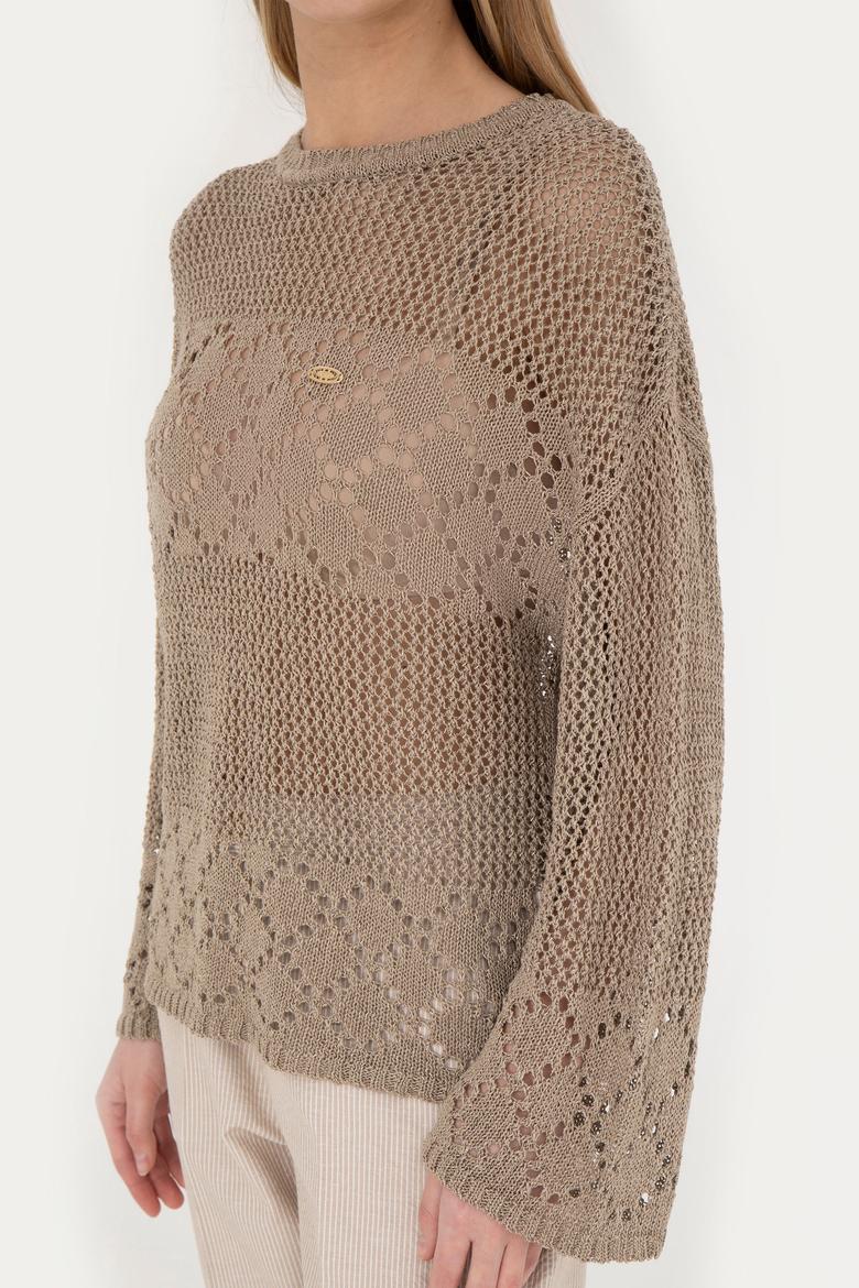 Kadın Açık Haki Bisiklet Yaka Kazak - 50280425007