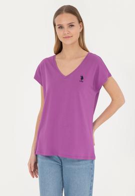 Kadın Mor V Yaka Basic Tişört - 50285849046