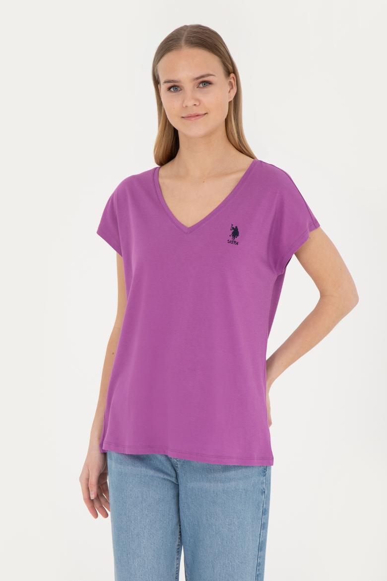 Kadın Mor V Yaka Basic Tişört