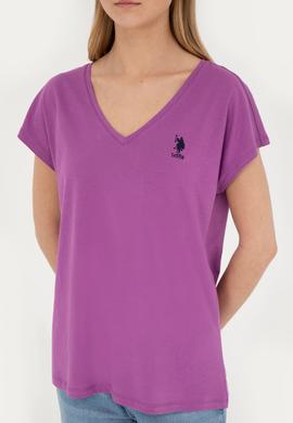 Kadın Mor V Yaka Basic Tişört - 50285849046