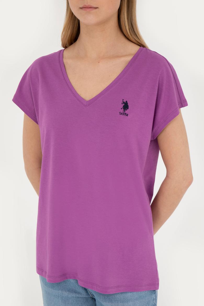 Kadın Mor V Yaka Basic Tişört - 50285849046