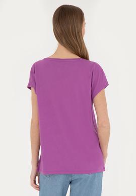 Kadın Mor V Yaka Basic Tişört - 50285849046