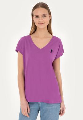 Kadın Mor V Yaka Basic Tişört - 50285849046