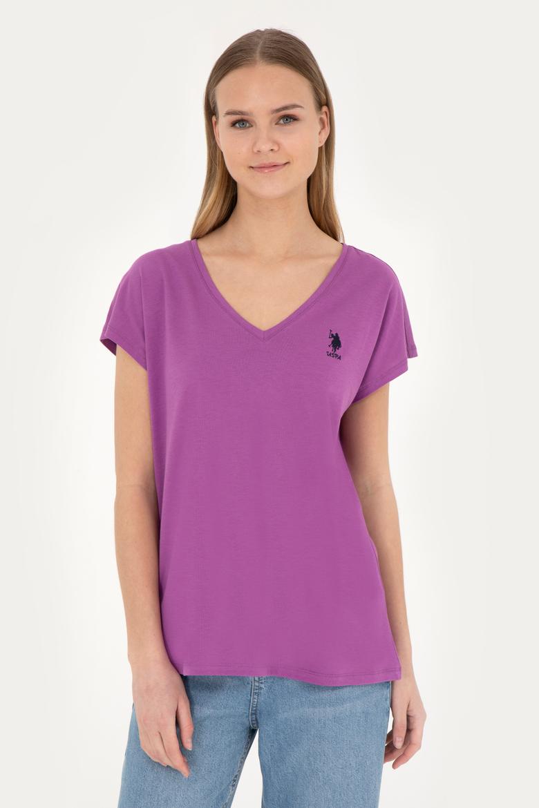 Kadın Mor V Yaka Basic Tişört - 50285849046