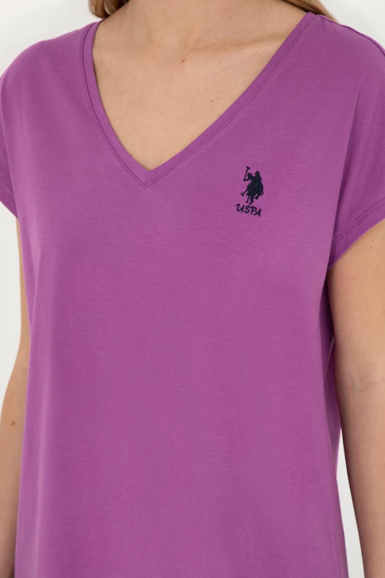 Kadın Mor V Yaka Basic Tişört - 50285849046